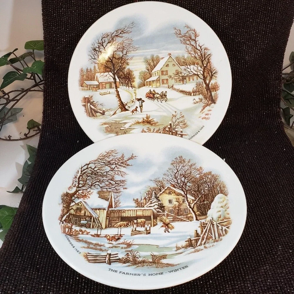 2 Currier & Ives Collector Plate (The Farmer's Home & The Homestead in Winter)